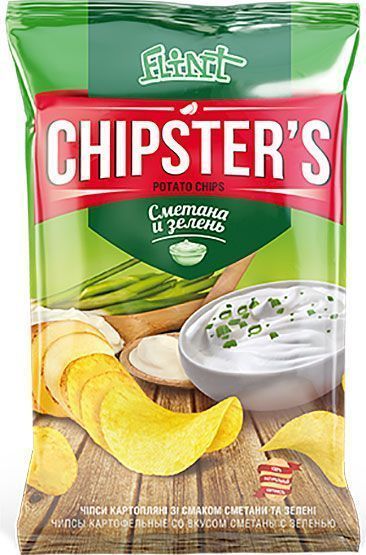 Чипси Flint Chipster`s зі смаком сметани із зеленню 70 г (4820182740060) 