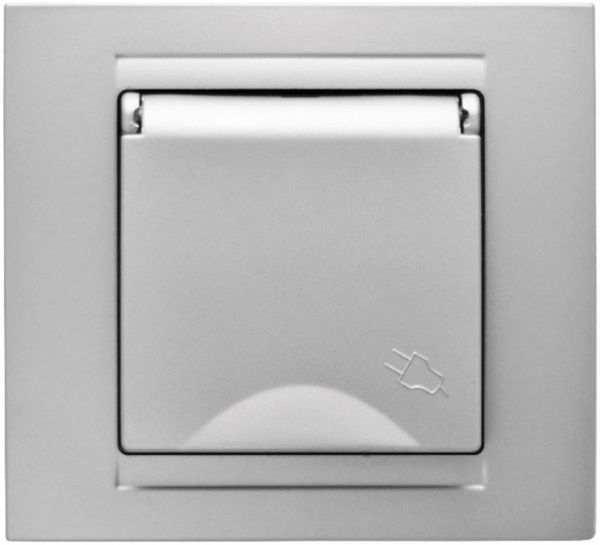 Розетка із заземленням Gunsan Moderna без шторок з кришкою срібний MD 29 15 117