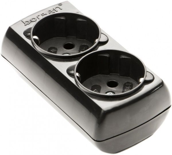 Колодка Borsan с заземлением 2 гн. черный BR.1572-0