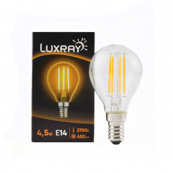 Лампа світлодіодна Luxray FIL 4,5 Вт G45 прозора E14 220 В 2700 К LXF427-A45-1404/5 