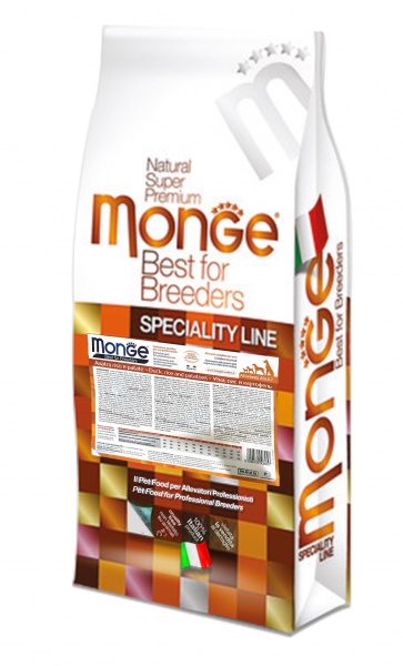 Корм сухой для взрослых собак с особыми потребностями для всех пород Monge Dog Breeder утка и рис 15 кг