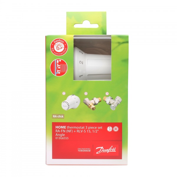 Комплект термостатических кранов радиаторный Danfoss RAS-C+RA-FN+RLV-S DN15 угловой 013G6555