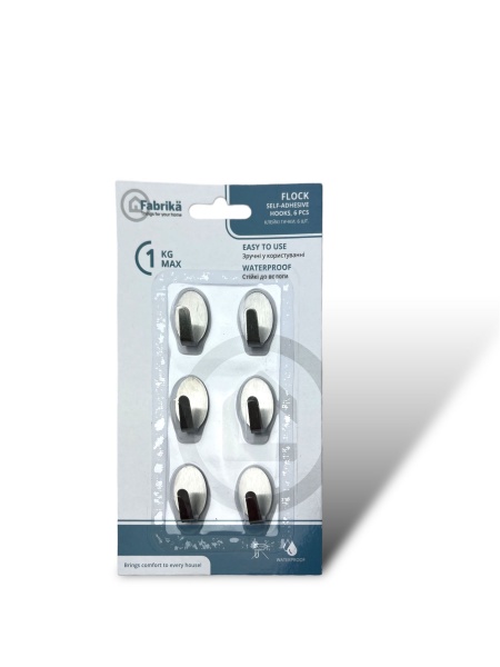 Гачок PRC самоклейкий FLOCK набір 6 шт для меблів та ванної кімнати