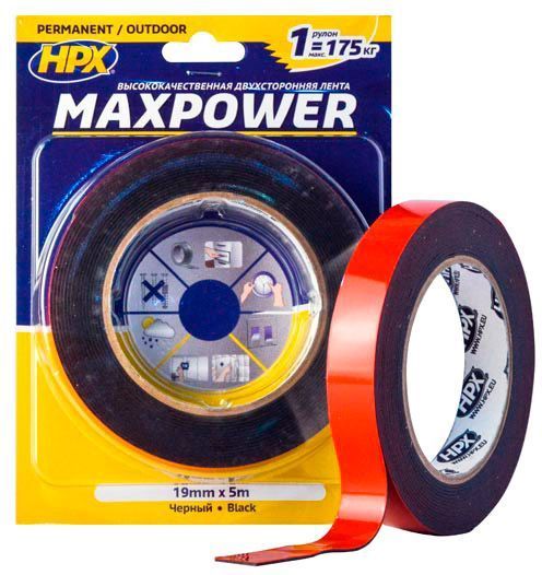 Двостороння клейка стрічка HPX Maxpower Outdoor 19 мм x 5 м OT1905