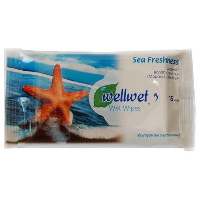 Салфетки влажные Wellwet Морская свежесть 15 шт