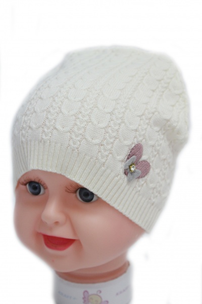 Шапочка дитяча для дівчаток Kraft+ р.46-48 молочний 1413 