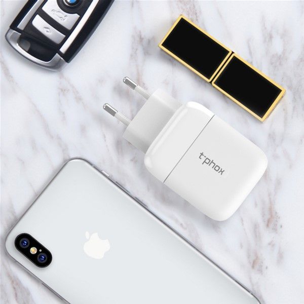Зарядное устройство T-PHOX T-PHOX COCO 1XTYPE-C PD 18W + 1XUSB QC3.0 (WHITE)