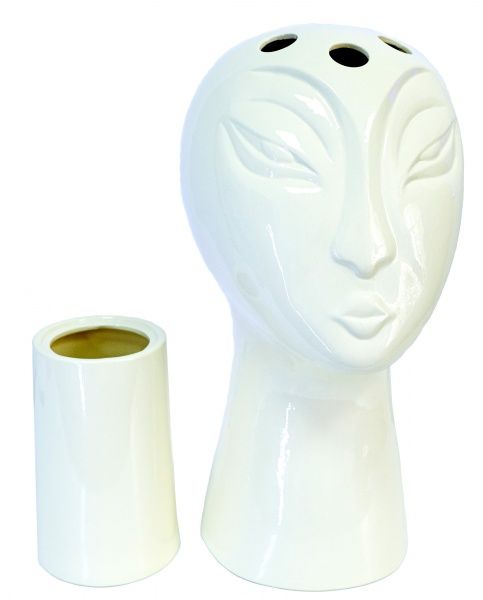 Ваза Голова глянец белый 2 предмета 43 см