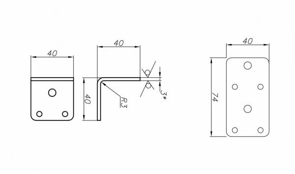 Кутник універсальний перфорований Сталевий характер рівносторонній 40x40x40 мм 3 мм (1шт.)