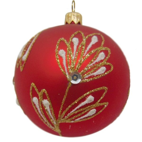 Куля новорічна d80 червоний з білим малюнком 9573/4415 