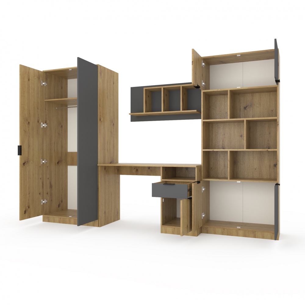 Шафа для одягу Metkas Home RIO 1940х830х505 мм антрацит/дуб артізан