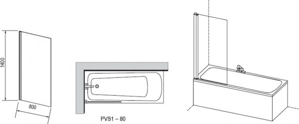 Штора для душу Ravak PVS 1-80 Transparent