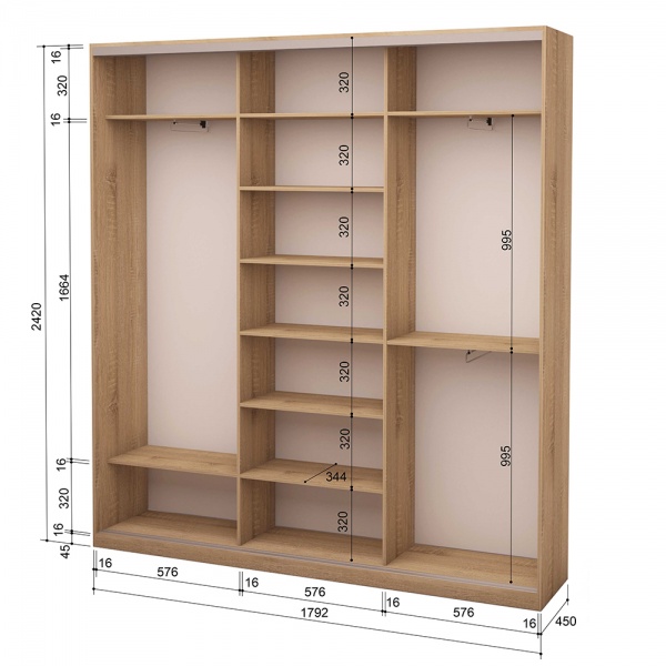 Шафа-купе 3.262.242.45-3 ROKO 1792x450x2420 мм дуб сонома двері ДСП/дзеркало/ДСП