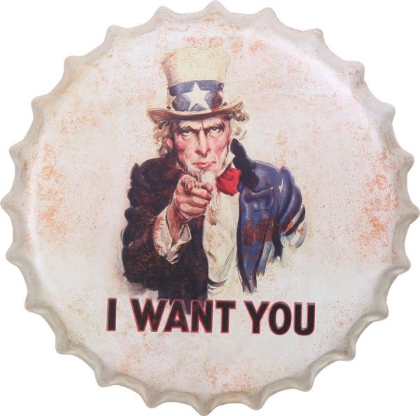 Декор настенный Крышка от бутылки жестяная Дядя Сэм 35 см 