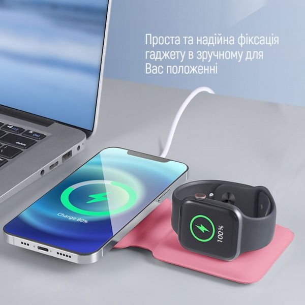 Беспроводное зарядное устройство ColorWay MagSafe Duo Charger 15W for iPhone розовое (CW-CHW32Q-PK)