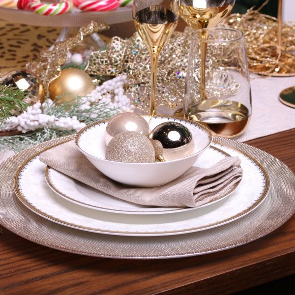 Блюдо кругле 33 см срібно-біле Arda Cam 