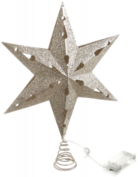 Верхушка для елки звезда с подсветкой глянцевая золотой 