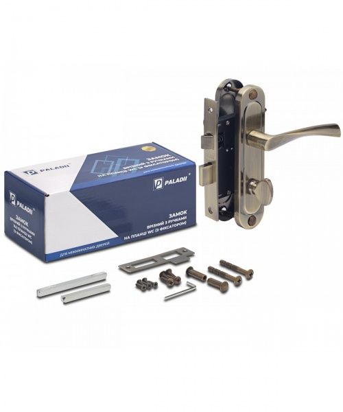 Замок врізний з ручками WC Paladii Corona 61.5-45-BK AB ПЗ109 61,5 мм бронзовий без петель