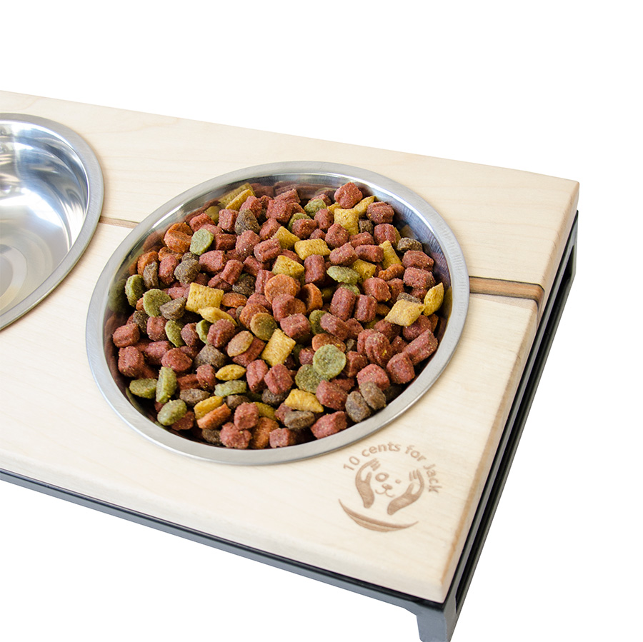 Годівниця дерев’яна 10 центів для Джека з мисками №2 XS, подвійна, 2 х 250мл, чорний, метал, дерево, 31 х 16 х 5 см