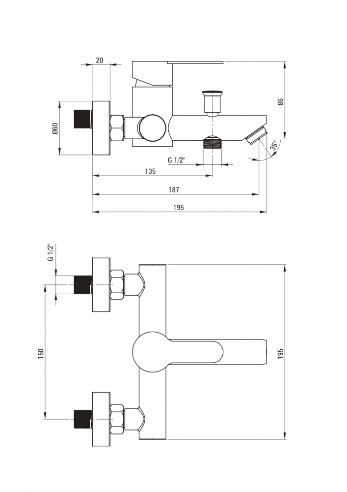 Смеситель для ванны/душа Deante Lupo BLU F10N
