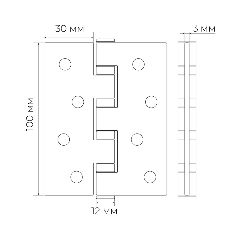 Петля RDA 66301 врізна 100x31x3 мм матовий хром універсальна 1 шт.