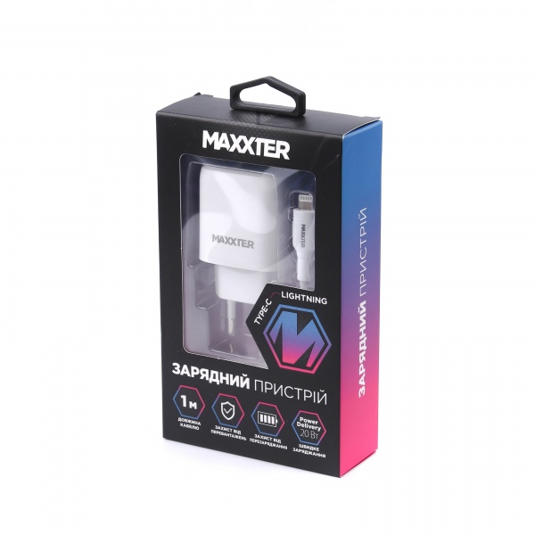 Зарядний пристрій Maxxter WC-PD-CtL-01, 1 USB + кабель Type-C to Lighting 