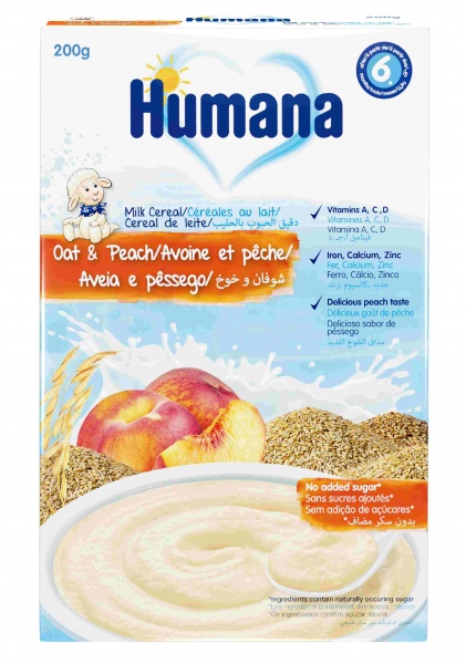 Каша молочна Humana від 6 місяців вівсяна з персиком 200 г 