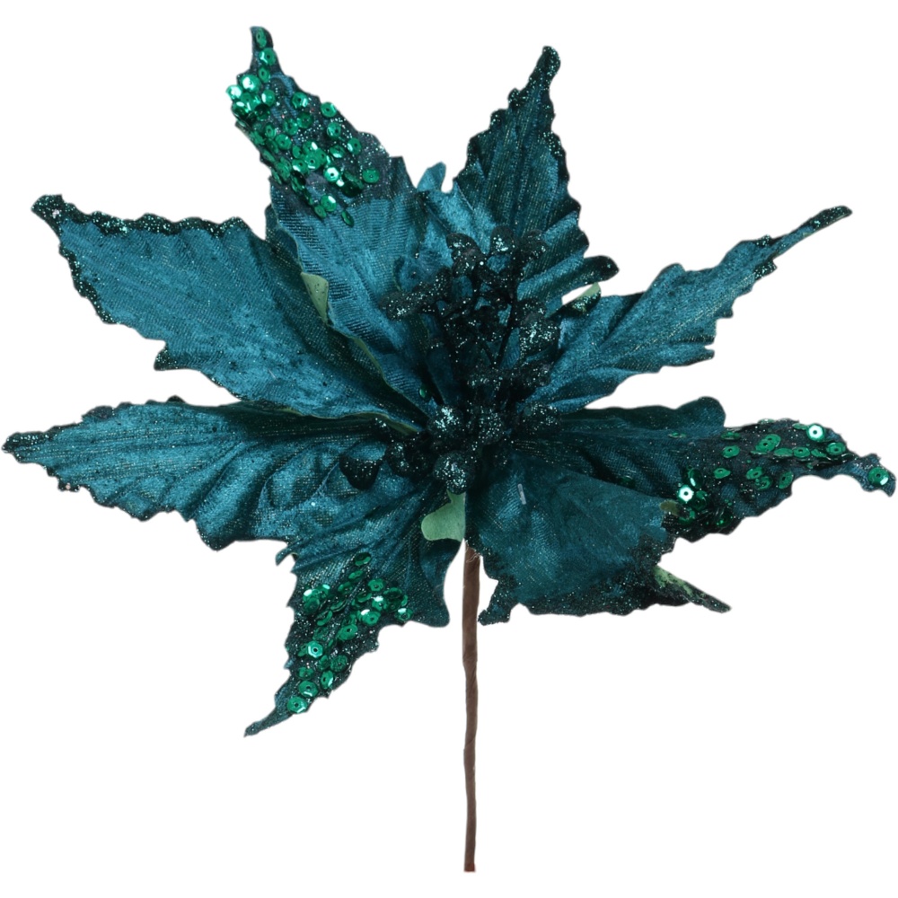 Декорація новорічна пуансетія з присипкою 29 см колір в асортименті