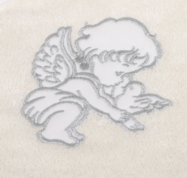 Рушник махровий Україна Янгол із голубом 95х95 см молочний із срібним