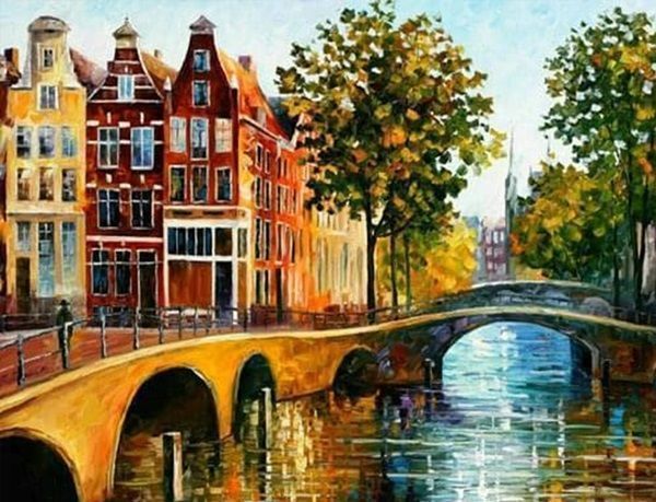 Набір для творчості зі стразами на підрамнику з принтованою рамою Старе місто 50х40 Діамантові ручки 