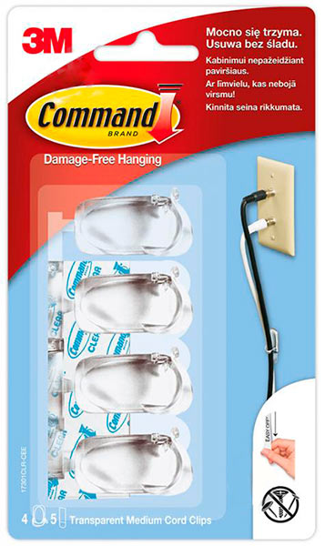 Тримач для проводів прозорий 3M Command 17301CLR 10 мм 4 тримачі 5 смужок