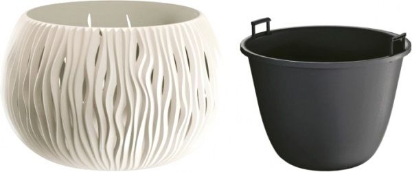 Горшок пластиковый Prosperplast Sandy Bowl 2 в 1 круглый 3,9л кремовый (23063-728) 