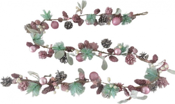 Гірлянда хвойна New Star з кульок, шишок та хвойних пучків F20520-2WM 1,8 м