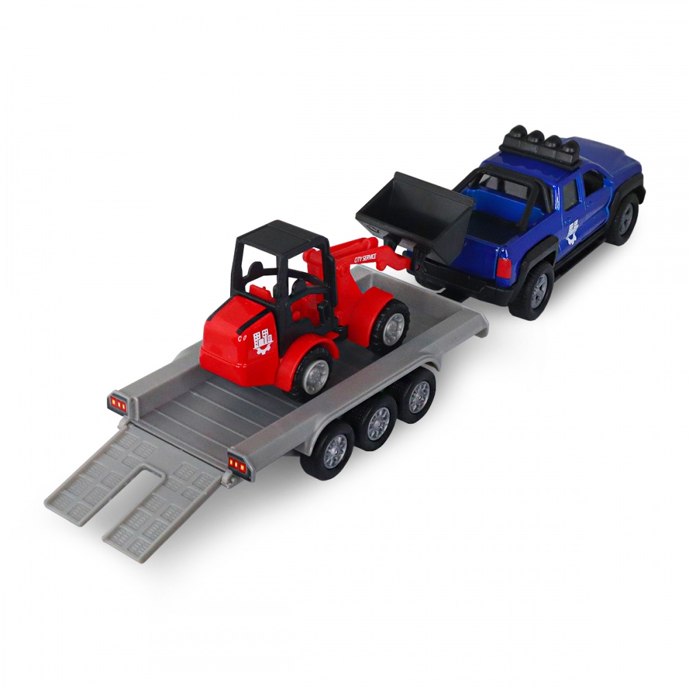 Ігровий набір TechnoDrive 1:43 Позашляховик з причіпом і навантажувачем (світло, звук) 510207.270