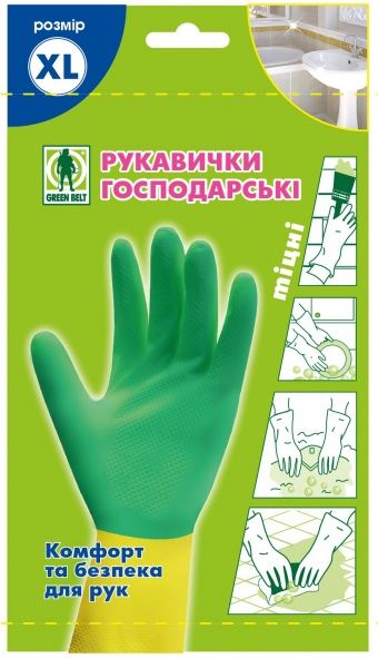 Перчатки латексные Green Belt крепкие р.XL 1 пар/уп. зеленые 