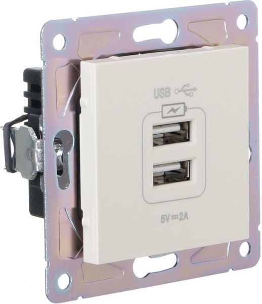 Механізм розетки USB кінцева подвійна HausMark Alta без шторок без кришки крем SNG-SCP.SQ20MG2U-CR