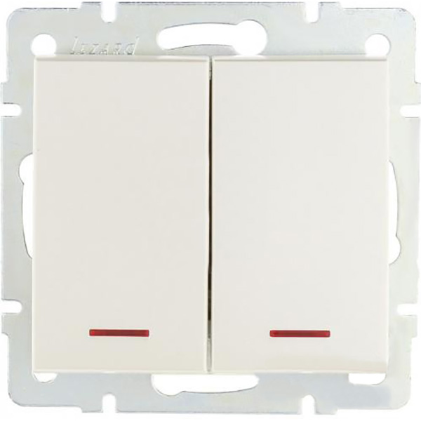 Выключатель двухклавишный Lezard Rain с подсветкой 10 А 250В жемчужно-белый 703-3088-112