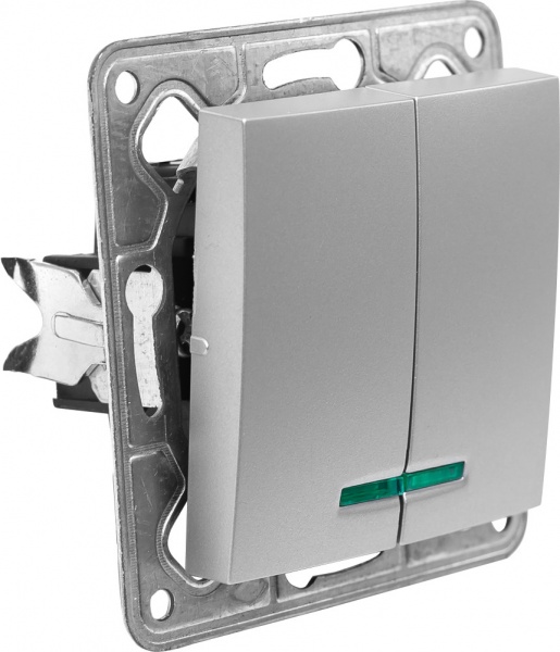 Выключатель двухклавишный LXL Tesla TLXL3503A с подсветкой серебряный 3503A silver