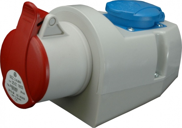 Розетка силовая стационарная с заземлением серый с красным IZVZ-S 1643