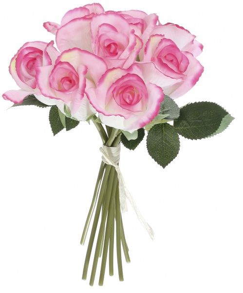 Растение искусственное Букет роз 30 см бело-розовый 9