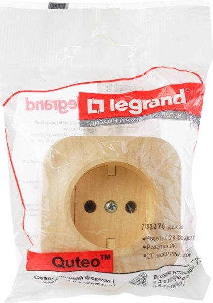 Розетка без заземления Legrand Quteo 2К 16 А 250 В без шторок дерево светлое 782270
