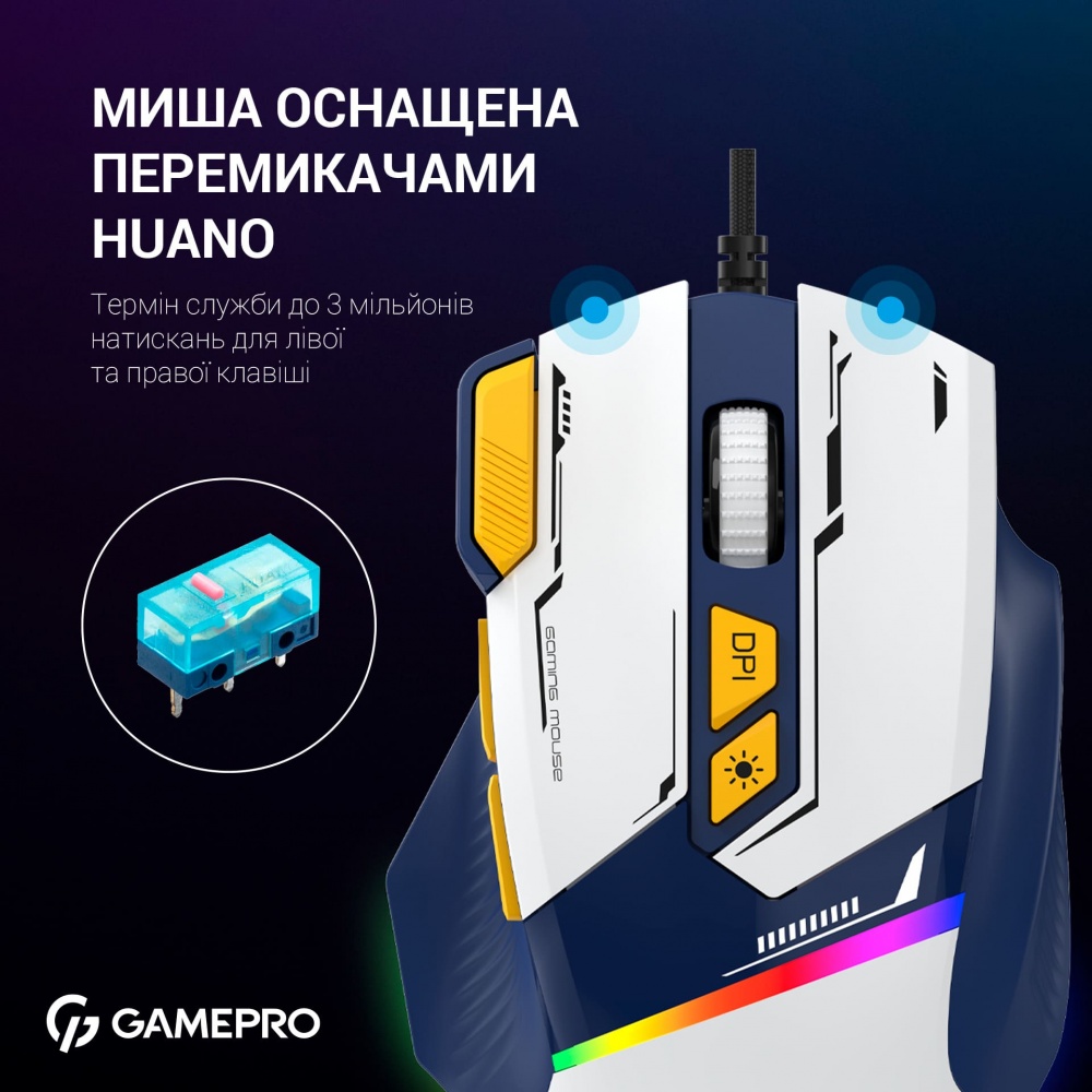 Мишка GamePro white/blue (GM300BL)