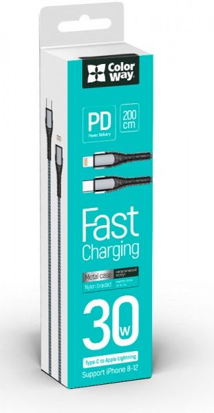 Кабель ColorWay Type-C - Apple Lightning (PD Fast Charging) 2 м сірий (CW-CBPDCL036-GR) 