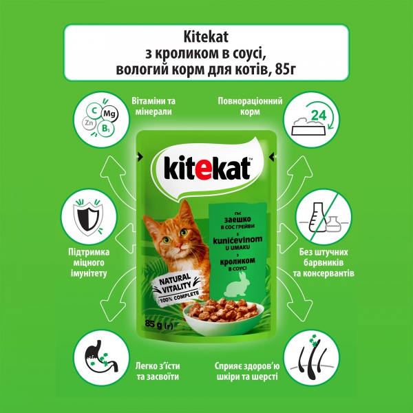 Консерва для котов Kitekat в соусе с крольчатиной 85 г