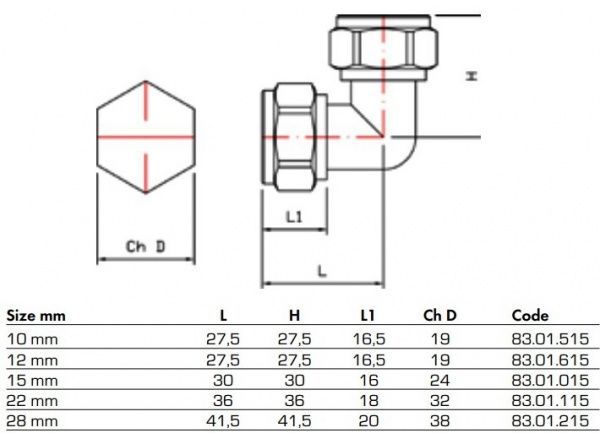 Коліно COMISA затискне d15 (8301015)