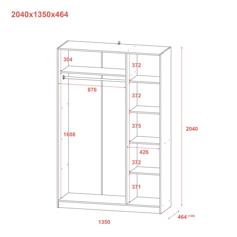 Шафа для одягу Doros Промо 3 ДСП 2040х1350х480 мм дуб сонома / дуб сонома
