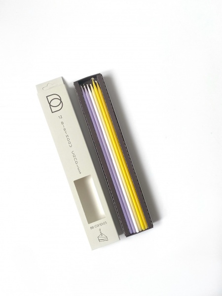 Свічки для торта BB CANDLES мікс бузково-жовтий 25 см 12 шт.