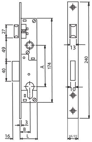Дверний замок вхідний SANTOS DIN 726 UNIV BS 85мм SS FOREND SP