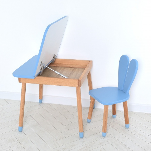Комплект стол и стул ArinWOOD Зайчик Desk с ящиком пастельно синий 04025 