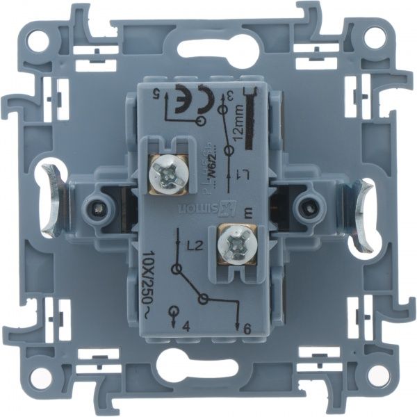 Выключатель проходной двухклавишный Simon 10 без подсветки 10 А 250В кремовый CW6/2.01/41